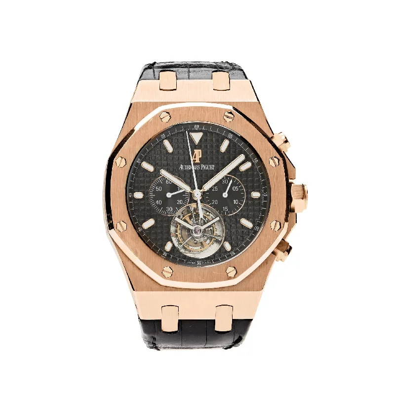 Men's Audemars Piguet Hybrid Style Watches-Audemars Piguet Royal Oak 25977OR.OO.D002CR.01 Chronograph 'Tourbillon' Rose Gold Black Dial