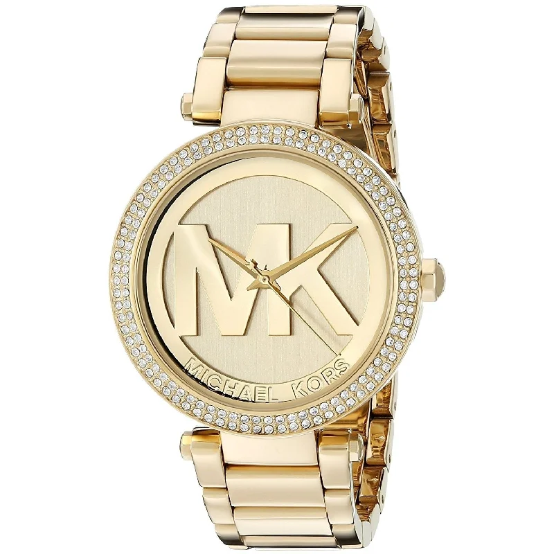 Women's Chronograph Watches for Law Enforcement-Michael Kors Women's MK5784 Parker MK Logo Crystal Gold-Tone Stainless Steel Watch