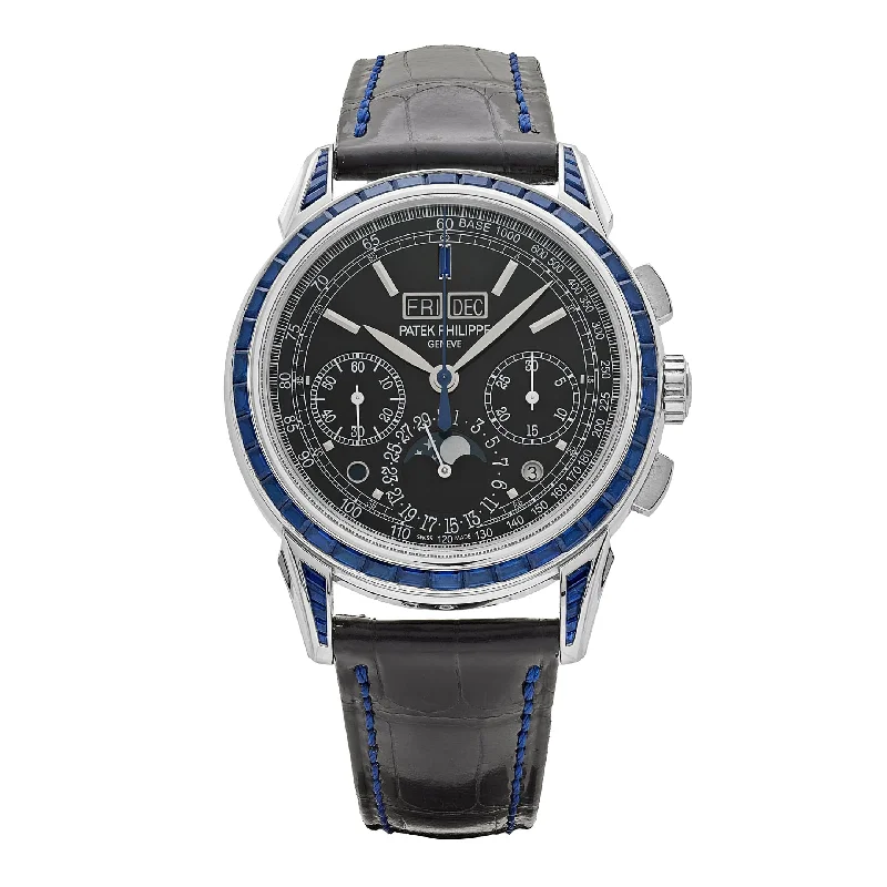 Men's Patek Philippe Watches for Weather Monitoring-Patek Philippe Grand Complications 5271/11P-001 Moon Phases Platinum Black Dial Sapphire Bezel
