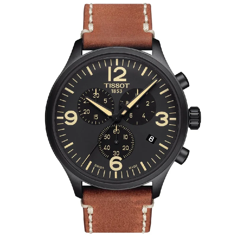Women's Chronograph Watches for Humidity Monitoring-Tissot Chrono XL 45mm Black Dial Black PVD Steel Quartz Gents Watch T1166173605700