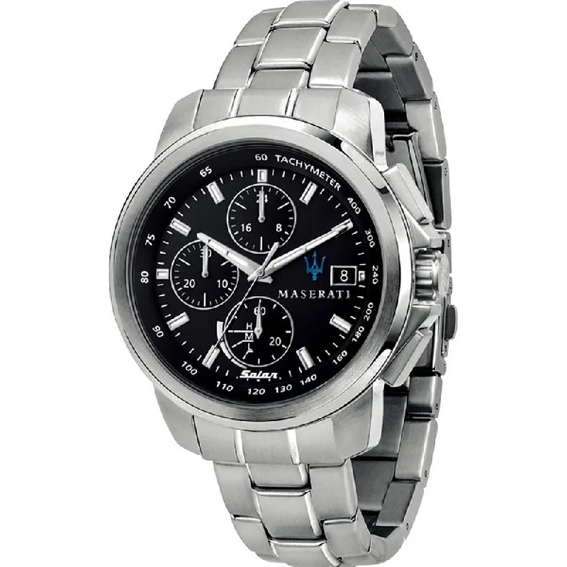Men's Chronograph Watches with Thermometer Function-Maserati Successo Silver Chronograph Men's Watch R8873645003 (Defect)