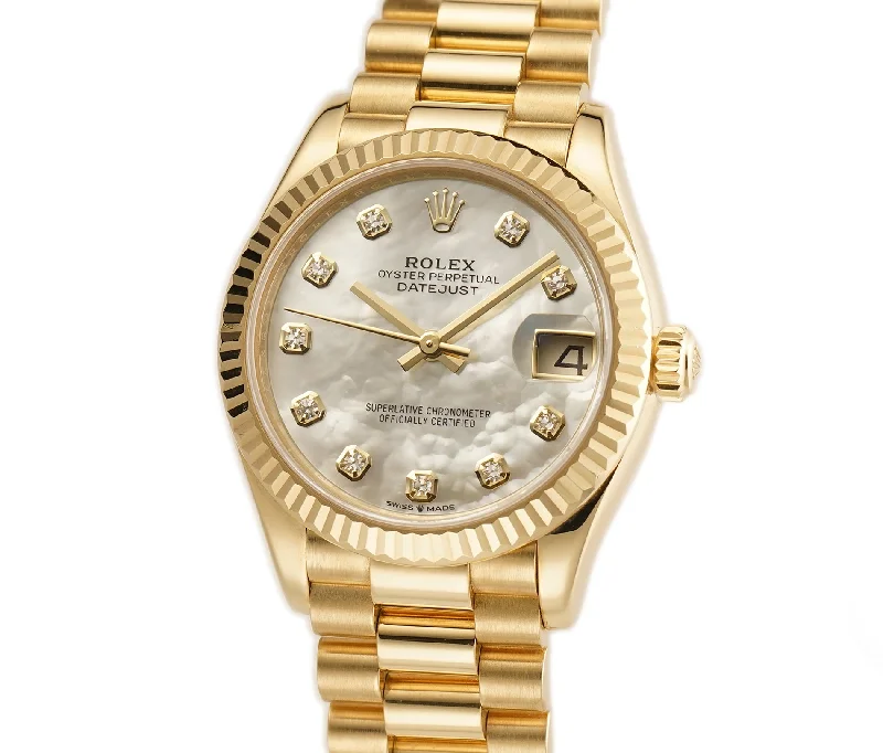 Top waterproof Rolex men's watches for diving enthusiasts -31mm President 18k YG MOP Mother of Pearl Diamond Dial 2024