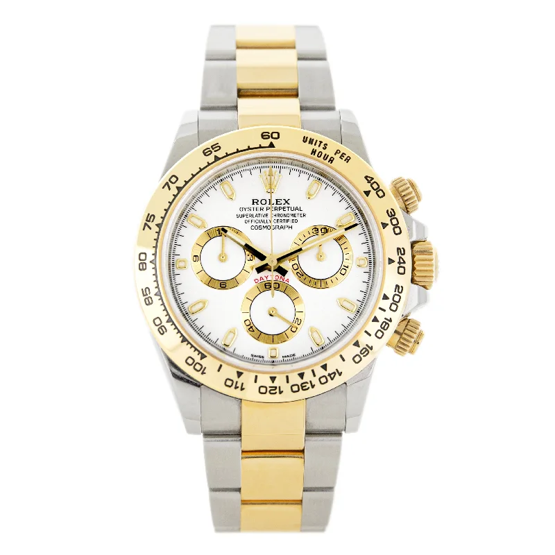 men's Rolex watches with minute repeater -​Rolex Cosmograph Daytona Steel & Yellow Gold White Dial 40mm 116503 Full Set