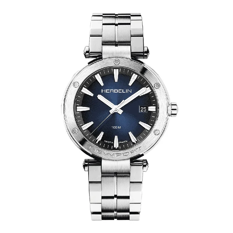 Men's Summer Style Dress Watches for Beach Weddings-Herbelin Newport  Men's Blue Watch 12288/B15