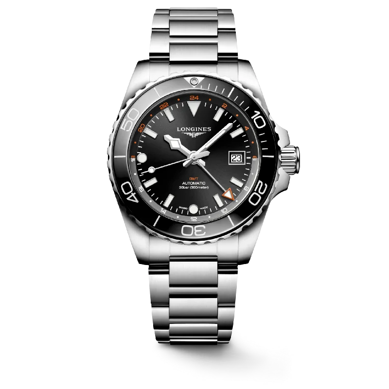 Women's Pilot Watches for Humidity Monitoring-Longines Hydroconquest Gmt Sunray Black Dial Men 41mm