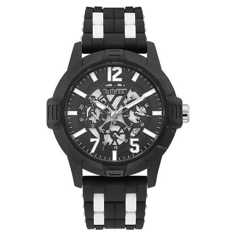 Women's Pilot Watches with Round Case Design-Guess Striker Black Dial Men 48mm