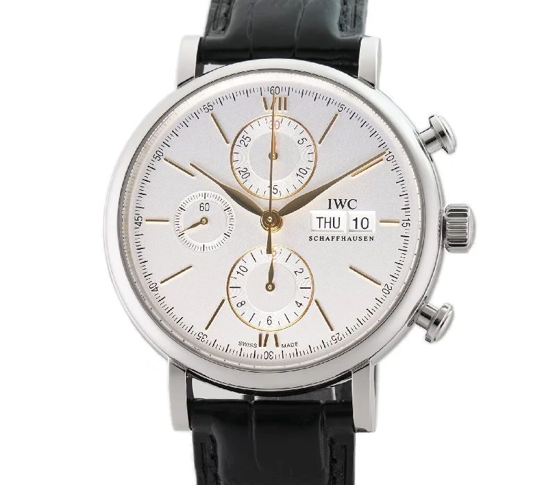 Pilot Watches for Men with Stainless Steel Case-Chronograph Steel 42mm Silver Dial