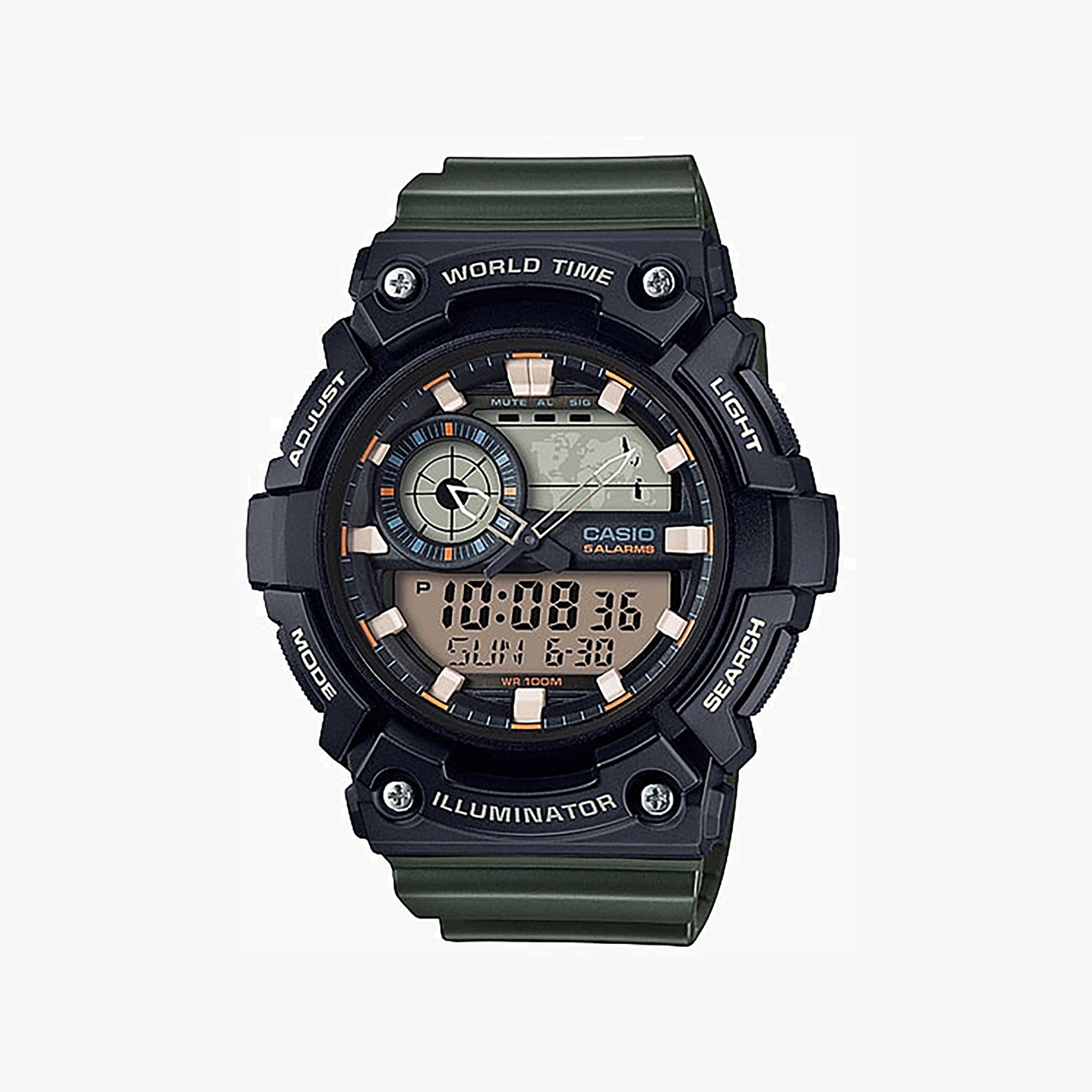 Men's Digital Watches for Birthday Gifts-CASIO AEQ-200W-3AVDF ADVENTURE TIME - SPORTY MEN'S WATCH WITH GREEN RESIN BAND & DIGITAL DIAL