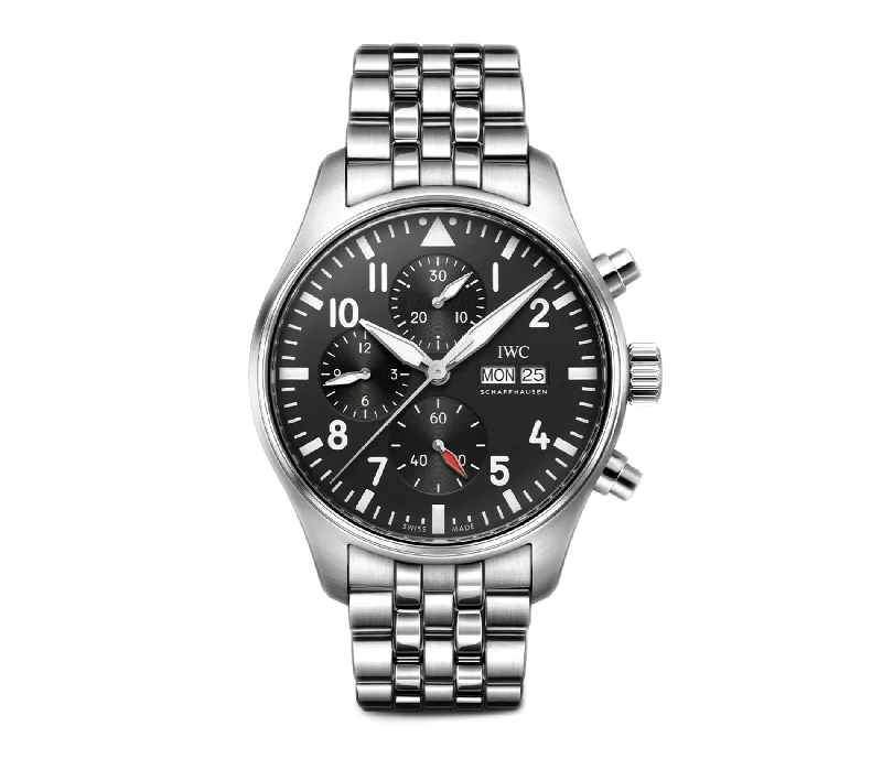 Men's Pilot Watches with Thin Case Profile-43mm Chronograph Stainless Steel Black Dial