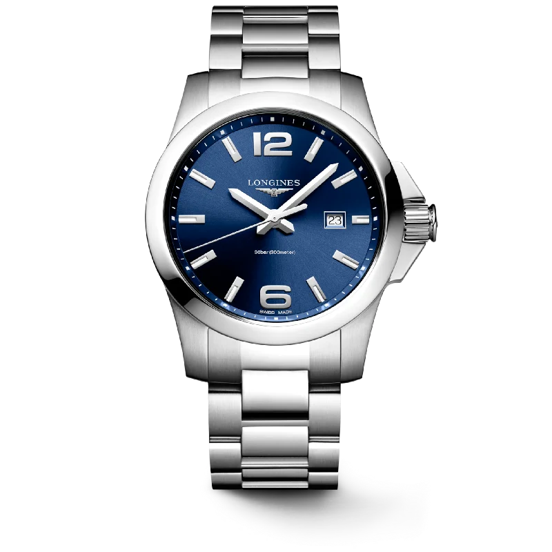 Women's Pilot Watches with Radio Frequency-Longines Conquest Sunray Blue Dial Men 43mm