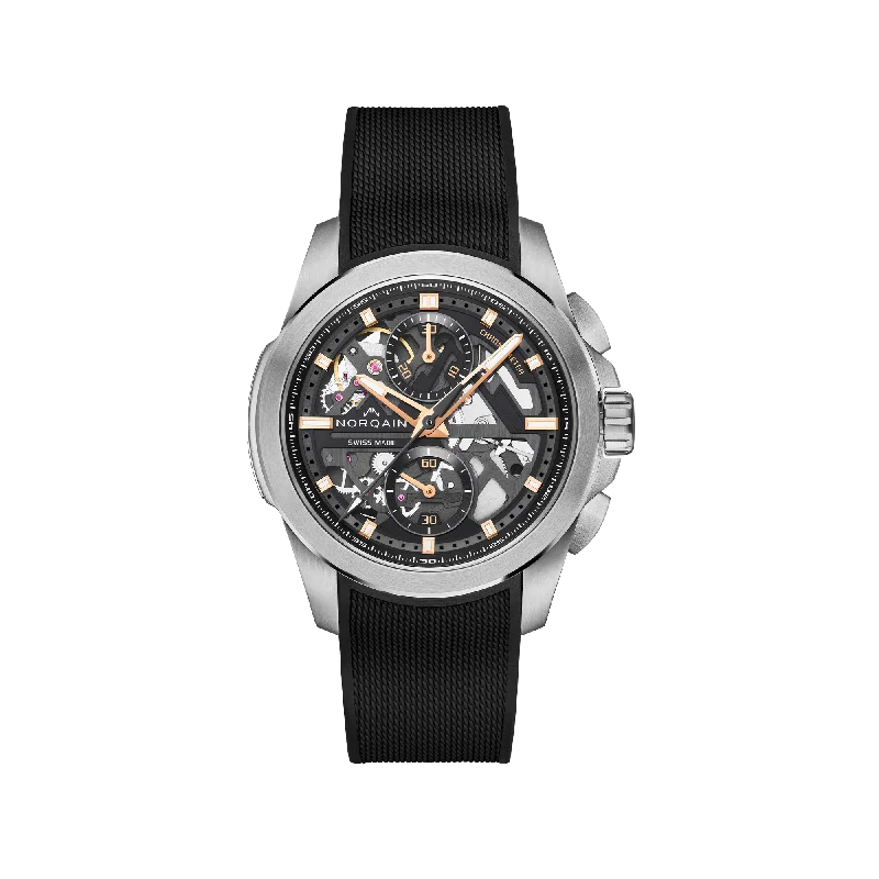 Women's Chronograph Watches with Morse Code Feature-NORQAIN Independence Skeleton Chrono 42mm