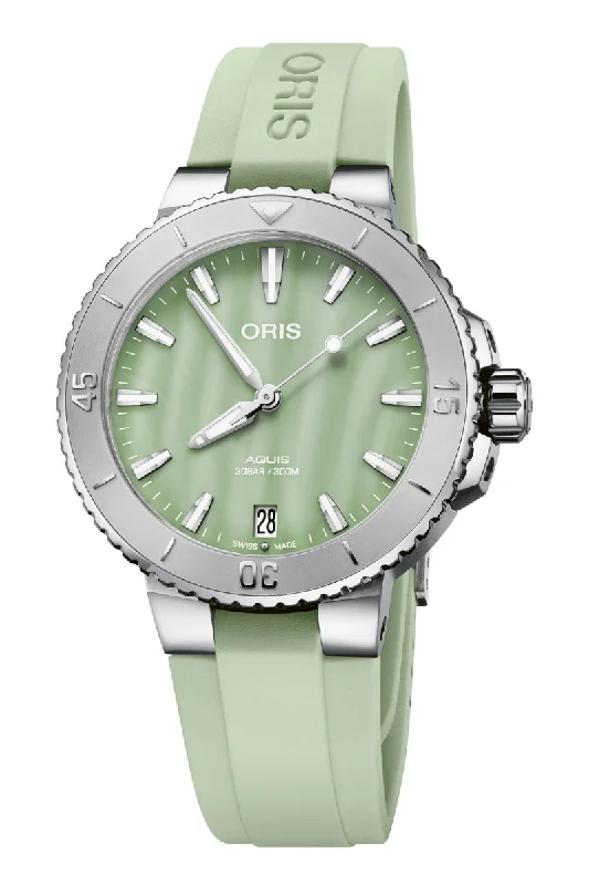Men's Stylish Design Dress Watches for Fashion Forward-Oris Aquis Date Mother-of-Pearl 36.5mm 01 733 7770 4157-07 4 18 67FC