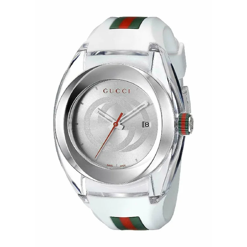 Men's Chronograph Watches with Thermometer Function-Gucci Men's YA137102 SYNC XXL White Stainless Steel Watch