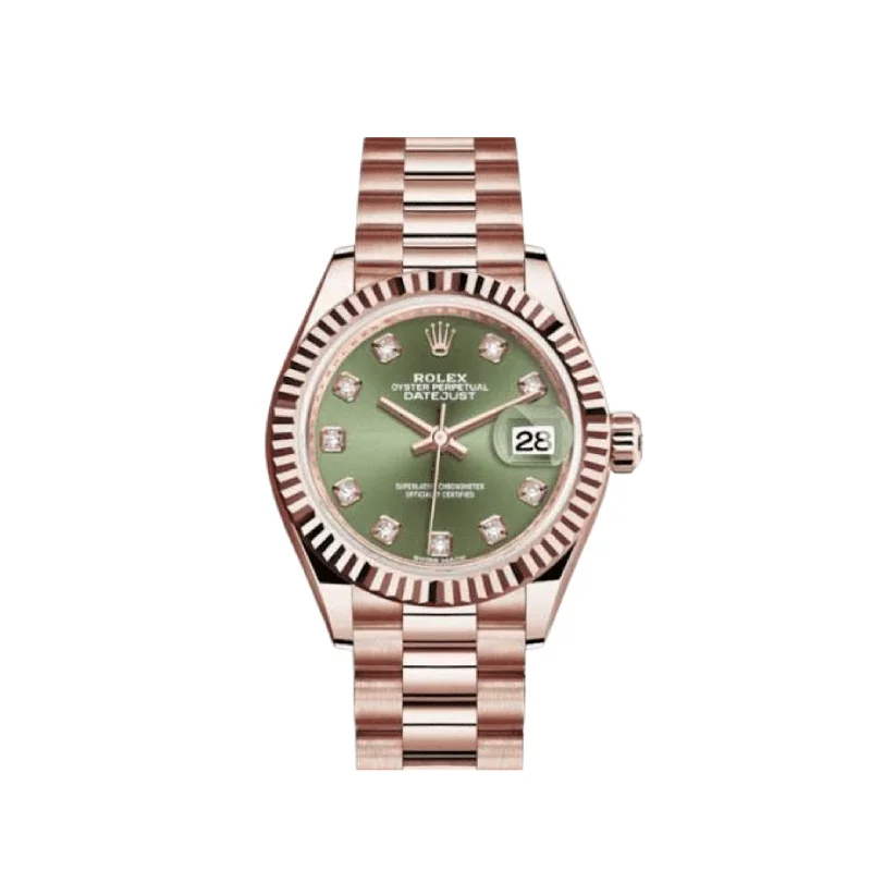 men's Rolex watches with engine-turned bezel -​Rolex Datejust 279175 'Ladies' Rose Gold Olive Diamond Dial (2025)