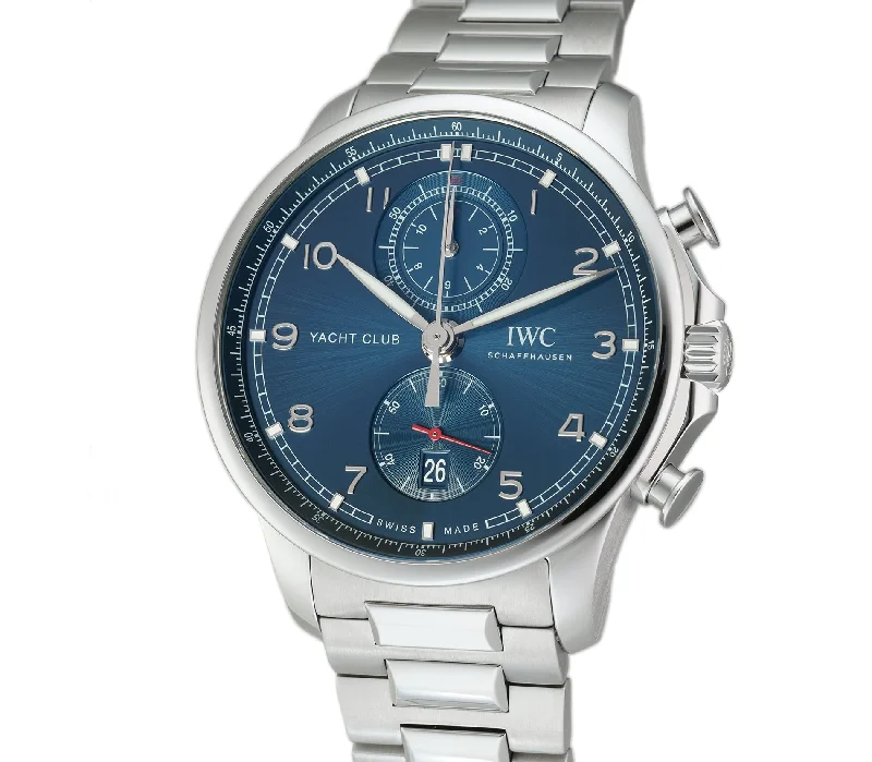 Pilot Watches for Men with Altimeter Function-45mm Yacht Club Chronograph Steel Blue Dial