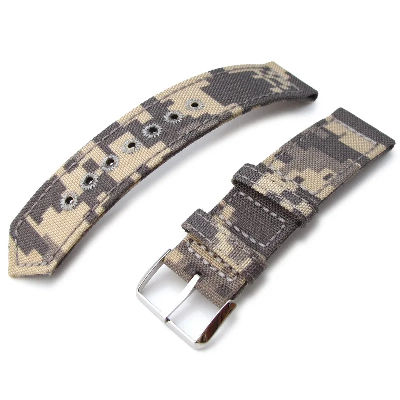 Men's Military Watches with Crisis Negotiation Teams-20mm, 21mm or 22mm MiLTAT WW2 2-piece Beige Camouflage Cordura 1000D Armband with lockstitch round hole, Polished