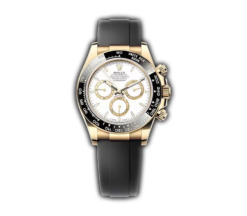Authentic Rolex men's watch box and papers verification -40mm 18k Yellow Gold Ceramic Bezel White Dial Oysterflex