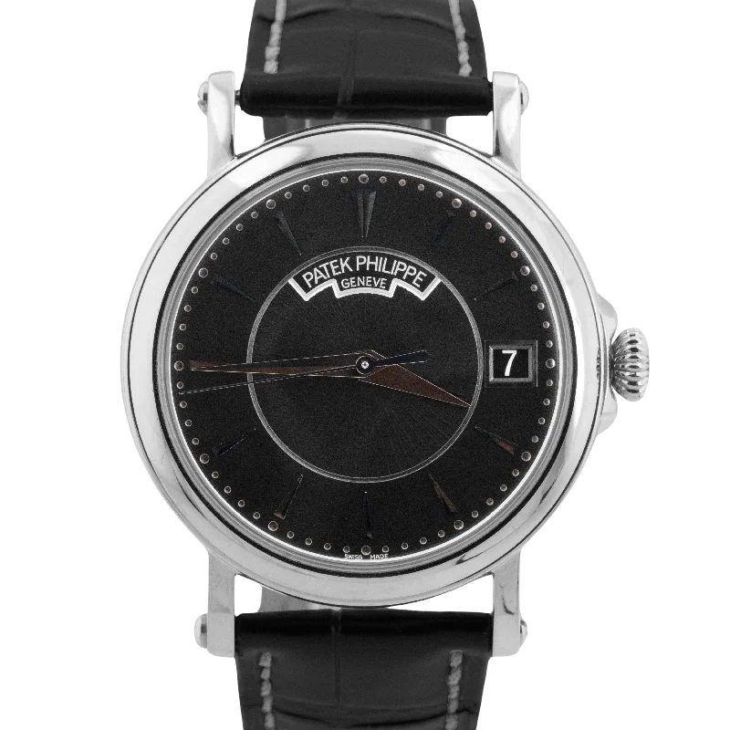 Women's Patek Philippe High-End Design Watches-PAPERS Patek Philippe Calatrava Black 18K White Gold 38mm Watch 5153G-001 BOX