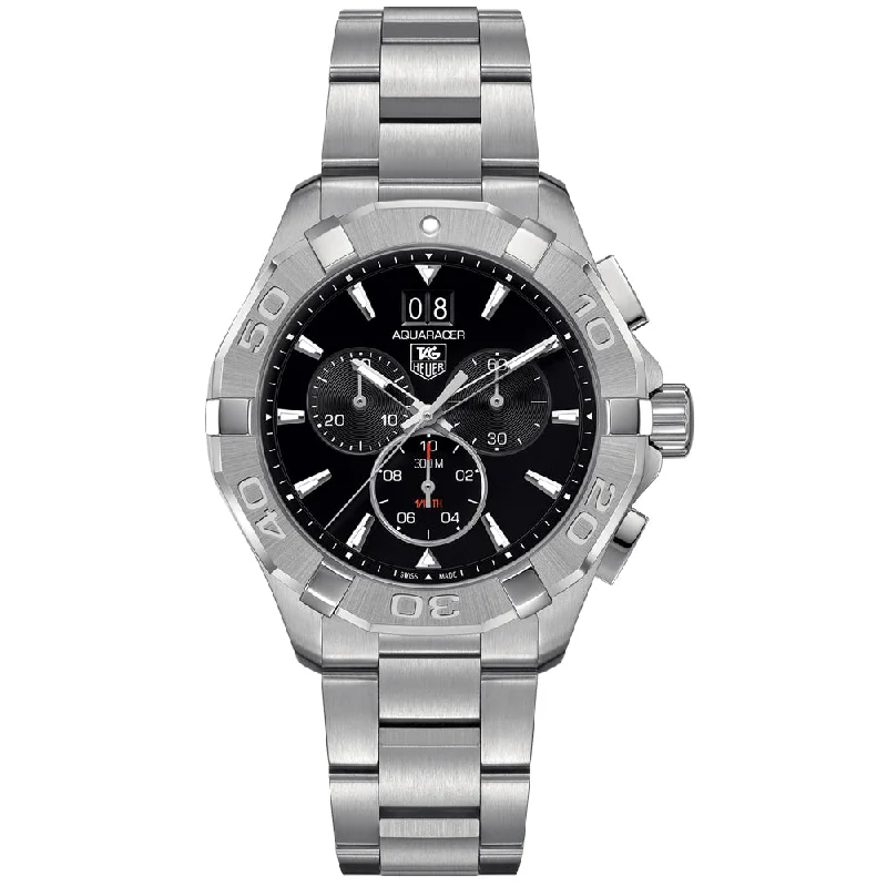 Women's Chronograph Watches for Radio Communication-TAG Heuer Gents Aquaracer 43mm Black Dial Quartz Chronograph Gents Watch CAY1110.BA0927