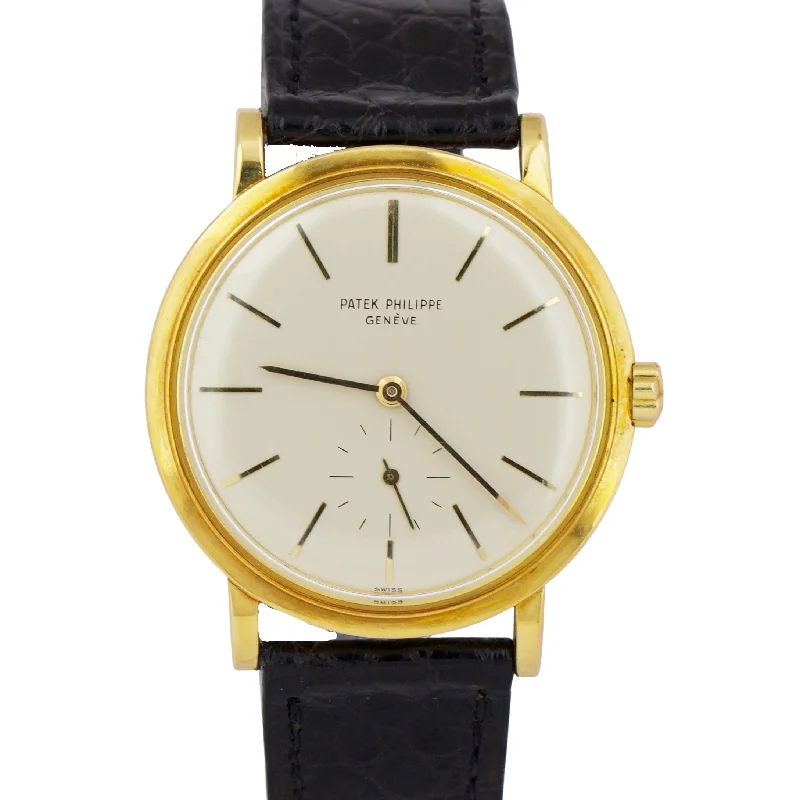Patek Philippe Oval Case Style Watches for Women-VINTAGE Patek Philippe Calatrava 35mm 18K Yellow Gold Ivory Leather 3429 Watch