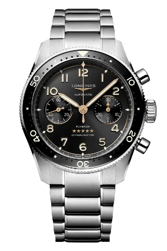 Men's Classic Dress Watches with Leather Straps-Longines Spirit Flyback Chronograph L3.821.4.53.6