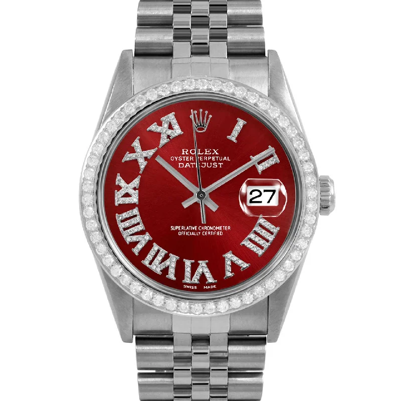 men's Rolex watches with honeycomb dial -​Rolex Datejust 36mm | 16234-RED-RDR69-BDS-JBL