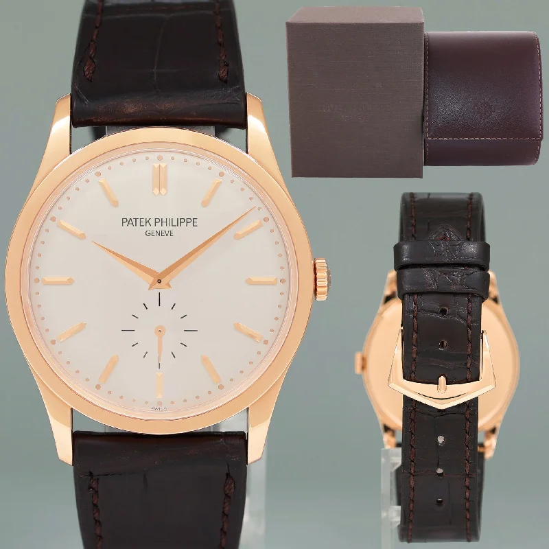 Patek Philippe Hybrid Style Watches for Women-MINT Patek Philippe Calatrava 5196R Rose Gold Brown Leather 37mm Watch Box