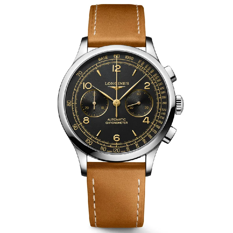 Women's Chronograph Watches with Dual Time Zones-Longines Record 40mm Black Dial Automatic Chronograph Gents Watch L2.921.4.56.2