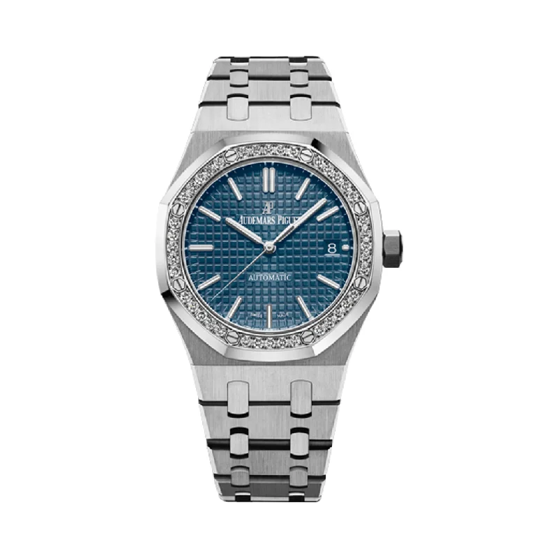 Men's Audemars Piguet Fashionable Style Watches-Audemars Piguet Royal Oak 15451ST.ZZ.1256ST.03 Stainless Steel Blue Dial Diamond Bezel