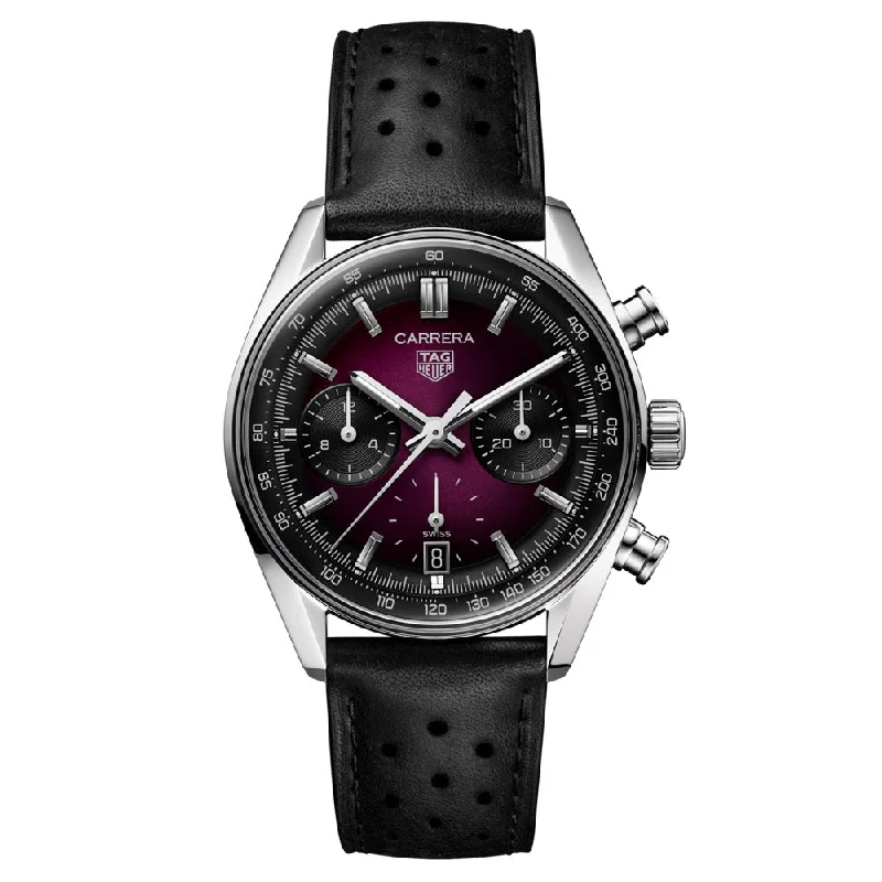 Women's Chronograph Watches with Barometer Calibration-TAG Heuer Carrera Chronograph 39mm Purple Dial Automatic Watch CBS2219.FC6607