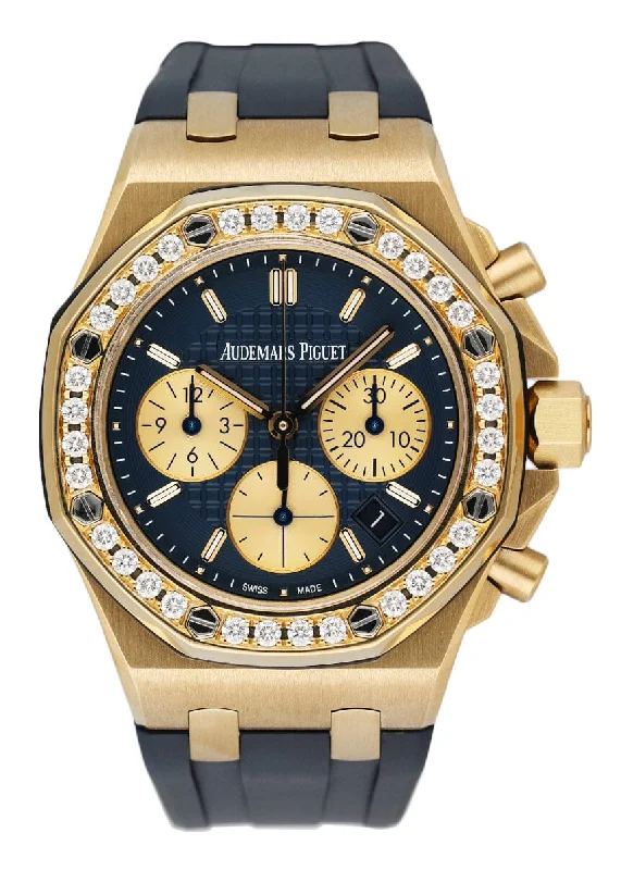 Men's Audemars Piguet Christmas Gift Watches-Audemars Piguet Royal Oak Offshore 26231BA Diamond Blue Dial Ladies Watch Box Papers