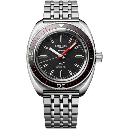 Women's Pilot Watches with Large Case Size-Longines Ultra-Chron Black Dial Men 43mm
