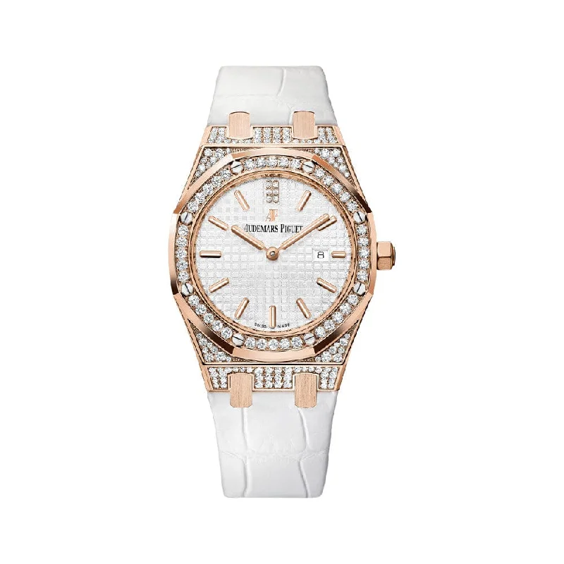 Men's Audemars Piguet Large Size Style Watches-Audemars Piguet Royal Oak Quartz 67652OR.ZZ.D011CR.01 'Ladies' Rose Gold Diamond Bezel