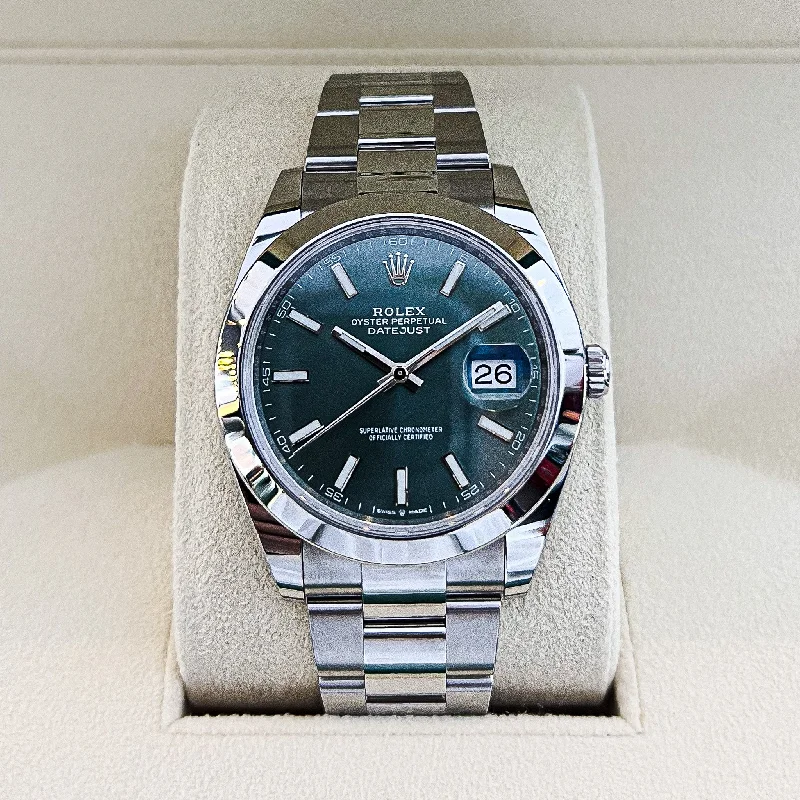 men's Rolex watches with alarm function -​Rolex Datejust41 41mm Steel Green Dial Stick Markers 2025 Ref m126300-0019 (#867)
