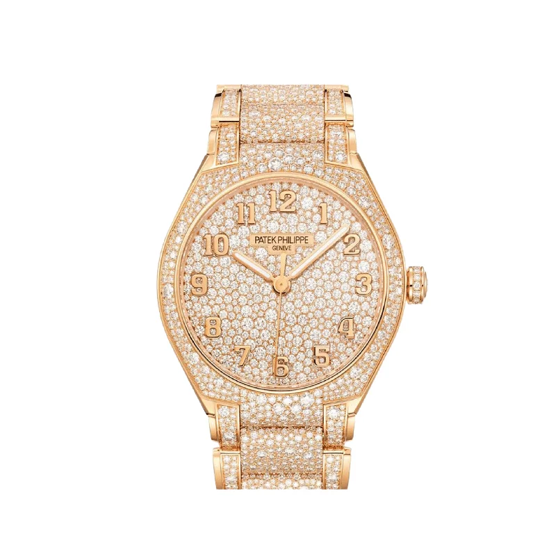 Men's Patek Philippe Watches with Hygrometer Feature-Patek Philippe Twenty-4 7300/1450R-001 'Ladies' Quartz Rose Gold Pavé Diamond Set