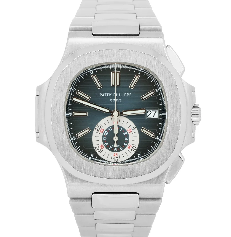 Women's Patek Philippe Asian Made Style Watches-Patek Philippe PAPERS Nautilus 40.5mm Grey Blue Flyback Chronograph 5980/1A-001