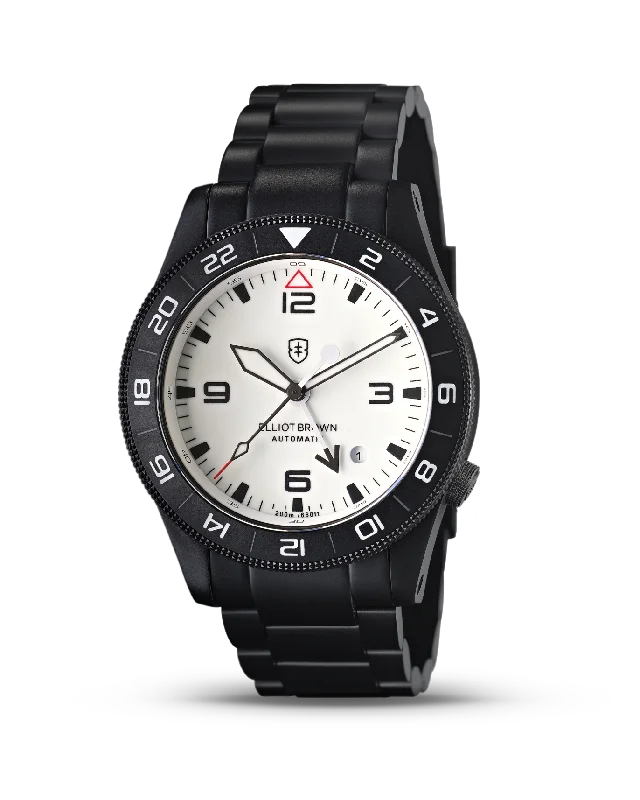 Men's Military Watches with Cybersecurity Features-HOLTON AUTO GMT: 101-A24 'BLACK WHITEOUT'