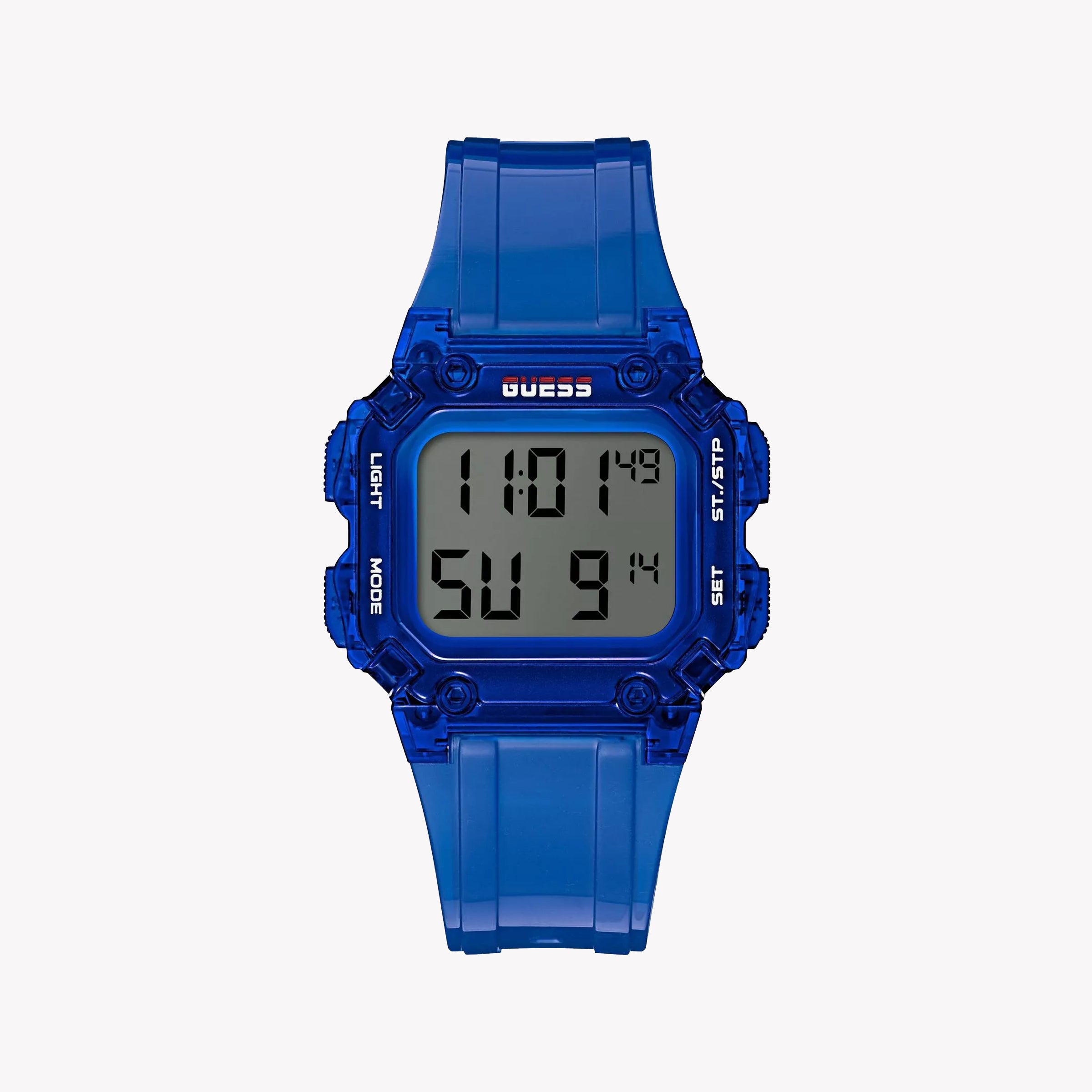 Digital Watches for Men with Barometer Feature-GUESS Men's Blue Plastic Watch, Digital Display | GW0270G3