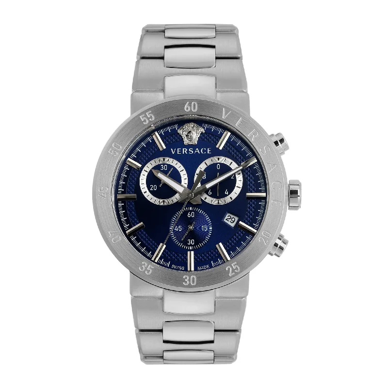 Women's Chronograph Watches for Radio Communication-Versace Blue Dial Chrono Quartz Analog Men Watch