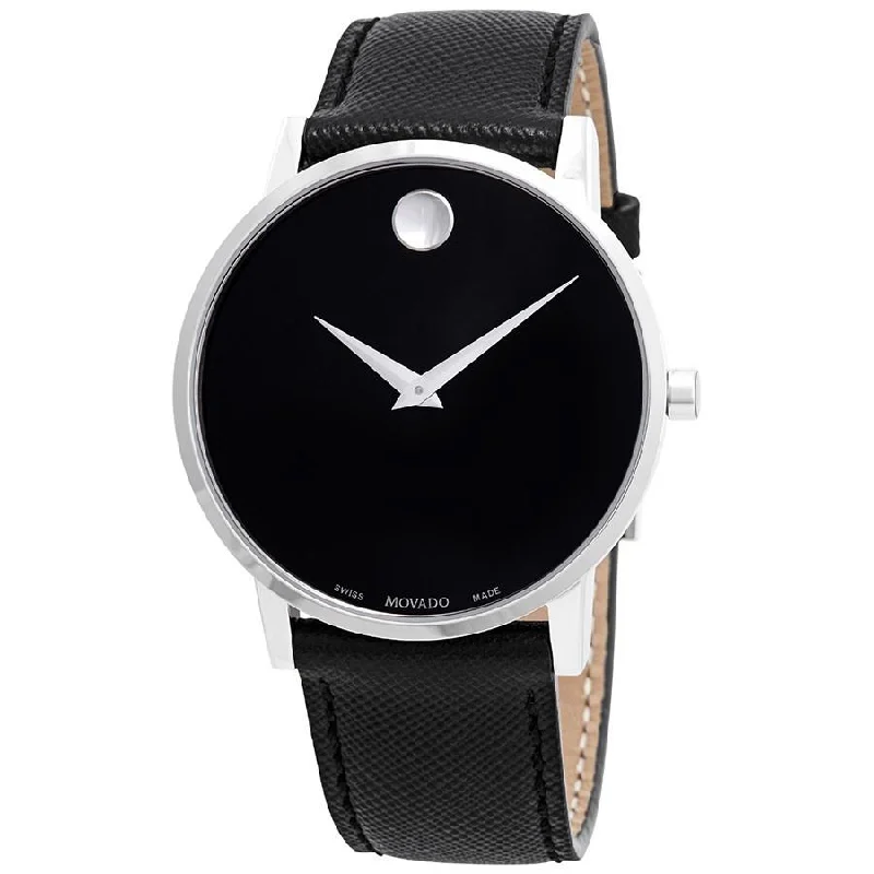 Men's Chronograph Watches for Orienteering-Movado Men's 0607194 Museum Classic Black Leather Watch