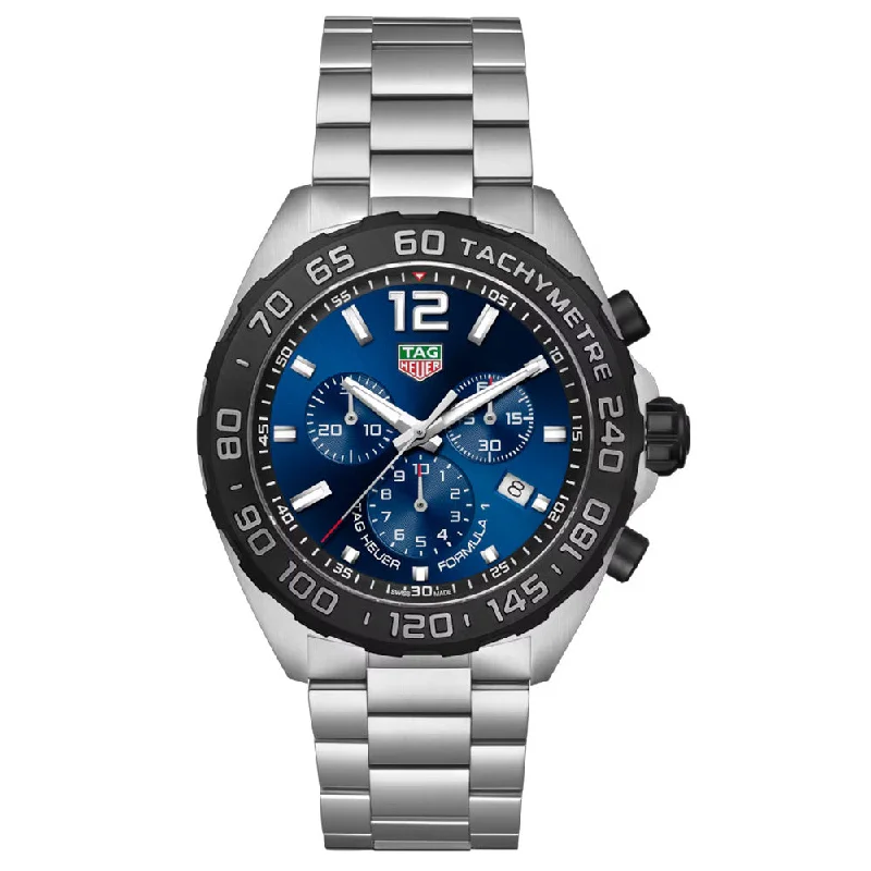 Women's Chronograph Watches with Luxury Materials-TAG Heuer Formula 1 43mm Blue Dial Quartz Chronograph Gents Watch CAZ101AV.BA0842