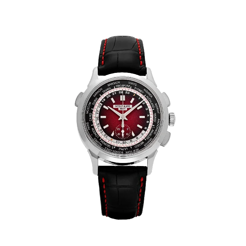 Men's Patek Philippe Watches for Radio Communication-Patek Philippe Complications 5930G-011 ‘Singapore Edition’ World Time Flyback Chronograph White Gold Red Dial (2020)