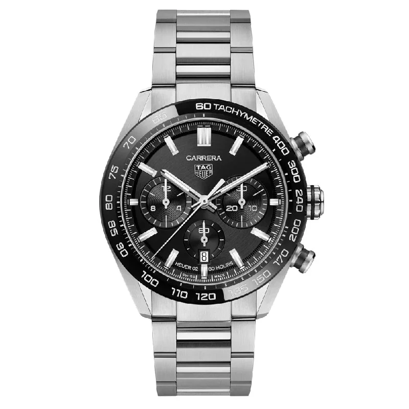 Women's Chronograph Watches with Luxury Materials-TAG Heuer Carrera 44mm Black Dial Automatic Chronograph Gents Watch CBN2A1B.BA0643