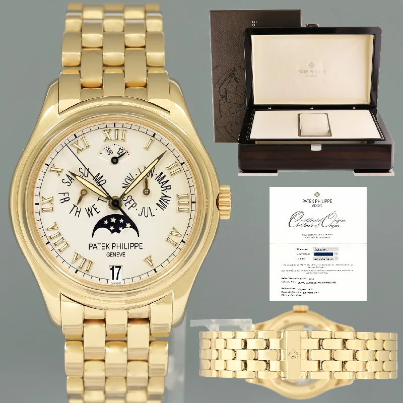 Women's Patek Philippe Italian Made Style Watches-PAPERS Patek Philippe 5036J Yellow Gold 37mm Annual Calendar Moon Phase Watch Box