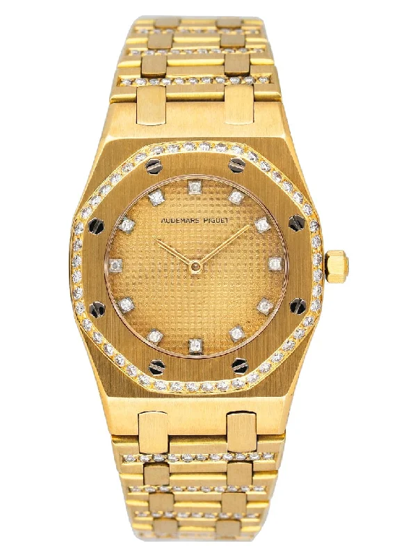 Men's Audemars Piguet Mechanical Movement Design Watches-Audemars Piguet Royal Oak Diamond 18K Yellow Gold Ladies Watch