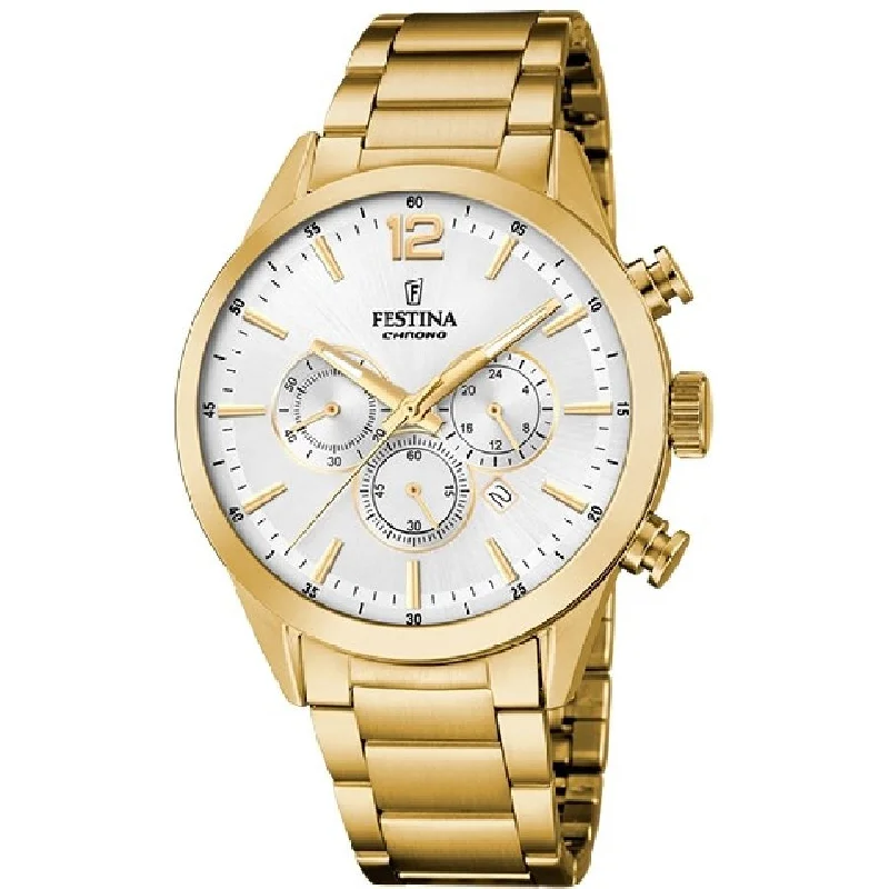 Men's Square Case Dress Watches for Modern Style-Festina Timeless Chrono Men's Gold Watch F20633/1
