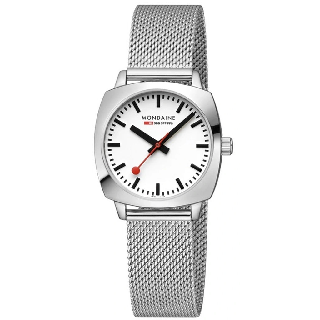 Men's Monogrammed Design Dress Watches for Family Crests-Mondaine Petite Cushion Square Ladies Silver Watch MSL.31110.SM