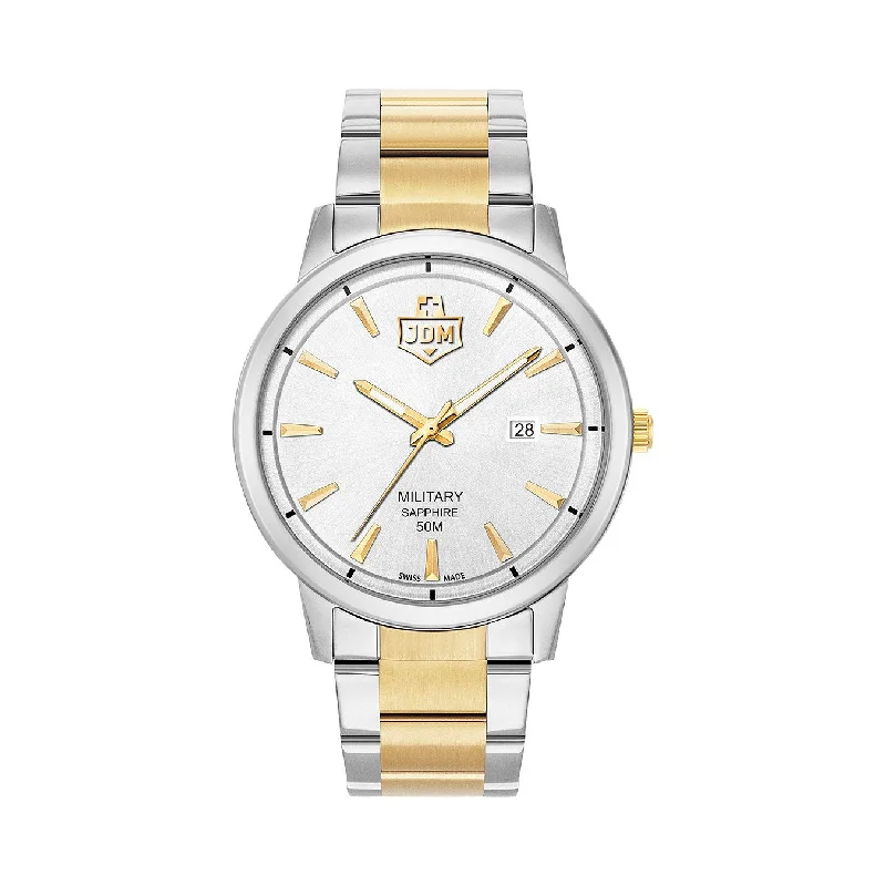 Men's Military Watches for International Travel-JDM Military Bravo I Men's Silver Dial Watch JDM-WG006-06 – Swiss Made, 44mm, Sapphire Crystal, 5 ATM Water Resistance, Date Function