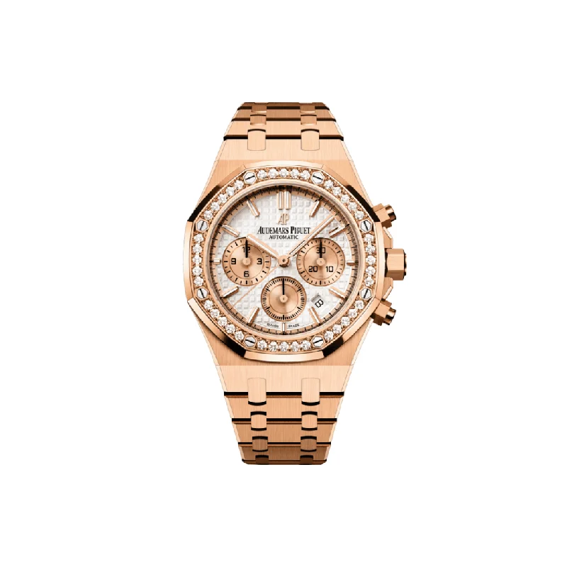 Men's Audemars Piguet Kinetic Style Watches-Audemars Piguet Royal Oak 26315OR.ZZ.1256OR.01 Chronograph Rose Gold Silver Dial Diamond Bezel (2021)