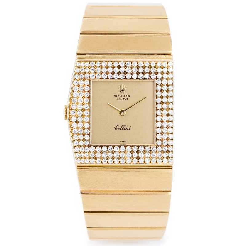 men's Rolex watches with power reserve indicator -​Rare Rolex King Midas Cellini | REF. 4609 | Diamond Bezel | 28mm | 18k Yellow Gold | 1975